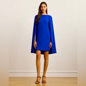NEW Ralph Lauren Black Label Designer Cape Georgette Cocktail Dress Size 14 or L